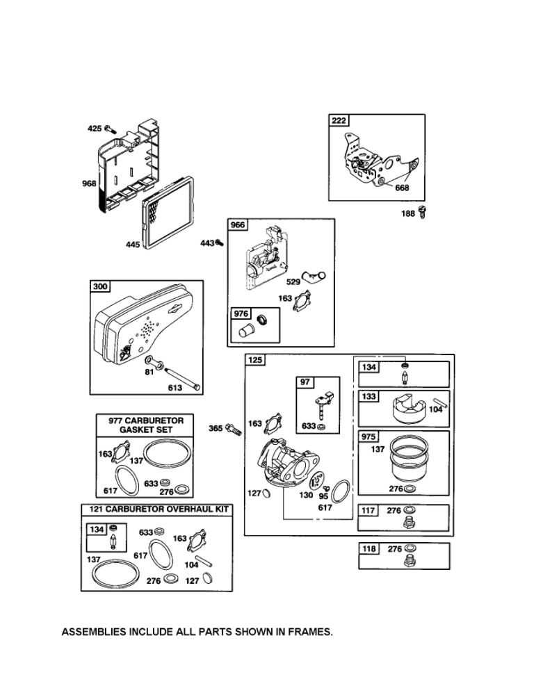 Carburetor/Muffler Diagram and Parts List for 122T02-0377-EA  Briggs and Stratton Engine
